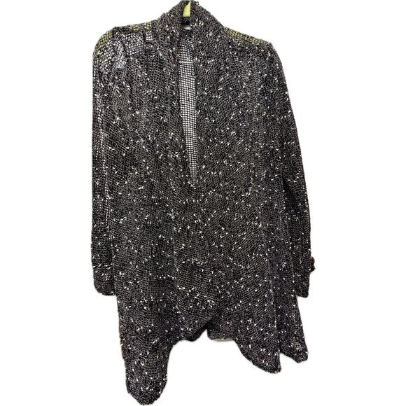 Lula B Top Woman’s Black & White Long Sleeve Open Front Sheer Knit Cardigan - XL - Picture 1 of 7